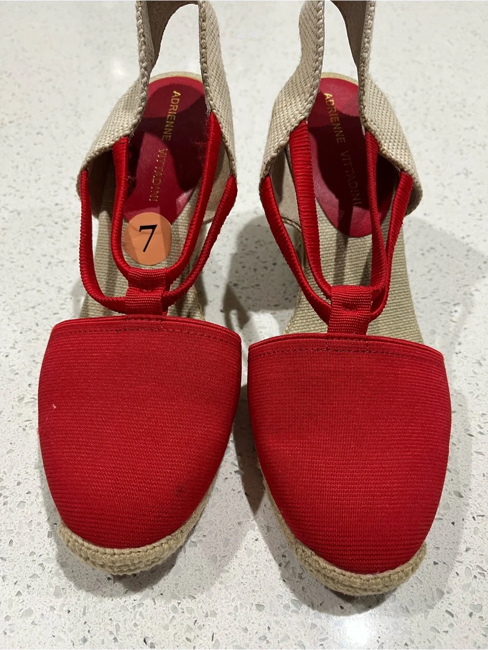 Adrienne Vittadini NWOB Women's Red Strappy Wedge Summer Sandals Size 7 M